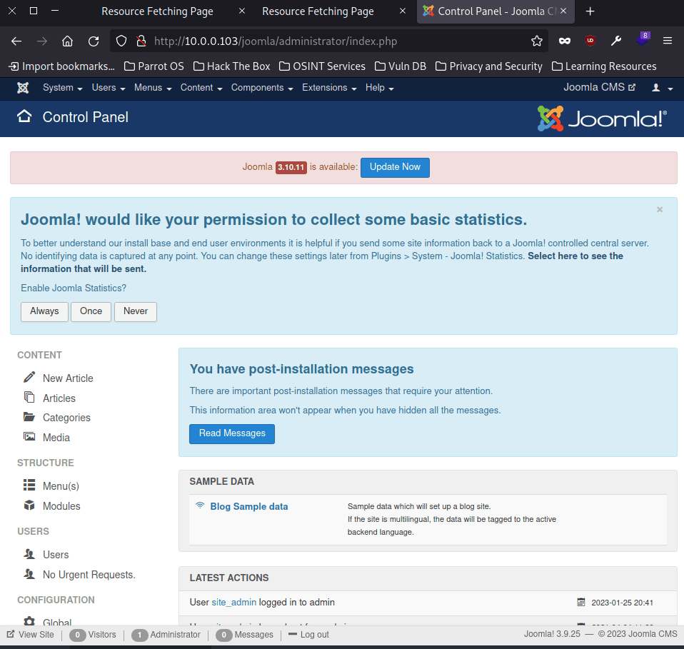 joomla adminstrator page